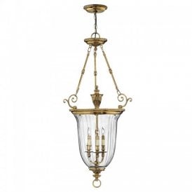 CAMBRIDGE large solid brass and glass inverted lantern style ceiling pendant
