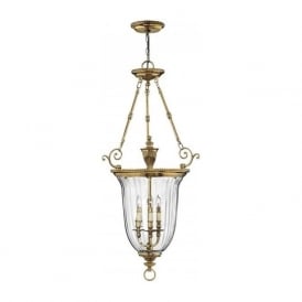 CAMBRIDGE large solid brass and glass inverted lantern style ceiling pendant