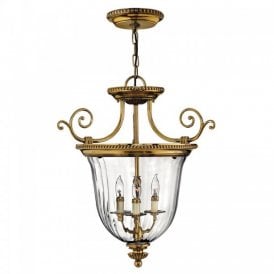 CAMBRIDGE small solid brass and glass inverted ceiling lantern