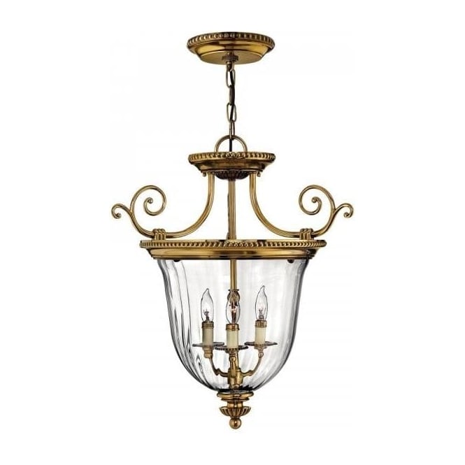 CAMBRIDGE small solid brass and glass inverted ceiling lantern