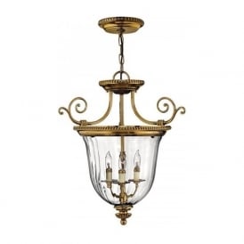CAMBRIDGE small solid brass and glass inverted ceiling lantern