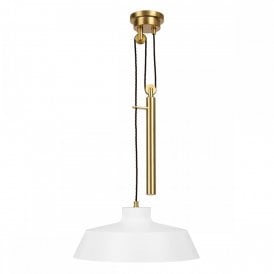 CANDOR rise and fall ceiling pendant in burnished brass with matt white shade