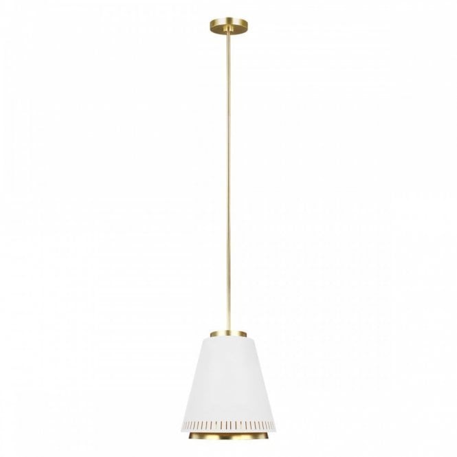 CARTER conical ceiling pendant in two tone matt white with burnished brass detailing