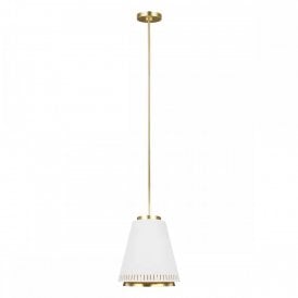 CARTER conical ceiling pendant in two tone matt white with burnished brass detailing