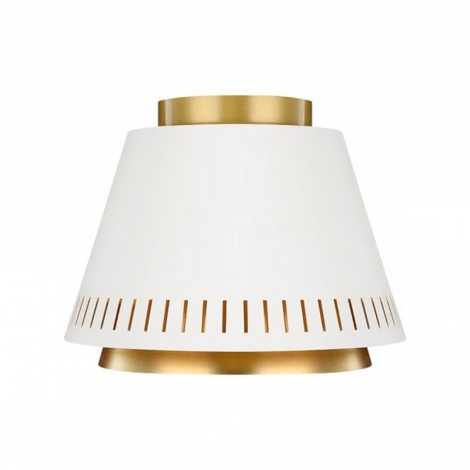 CARTER flush fitting ceiling light in two tone matt white with burnished brass detailing