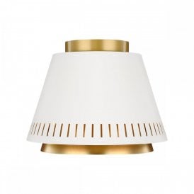 CARTER flush fitting ceiling light in two tone matt white with burnished brass detailing