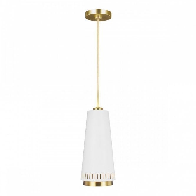 CARTER slimline ceiling pendant in two tone matt white with burnished brass detailing