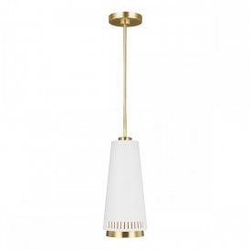 CARTER slimline ceiling pendant in two tone matt white with burnished brass detailing
