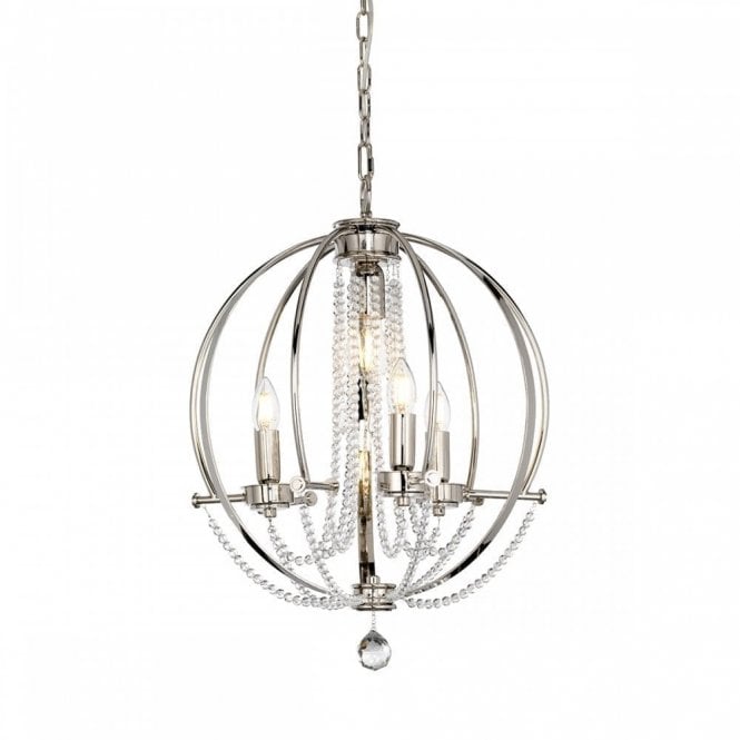CASSIE 4 light circular nickel frame chandelier with crystal beads