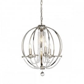 CASSIE 4 light circular nickel frame chandelier with crystal beads