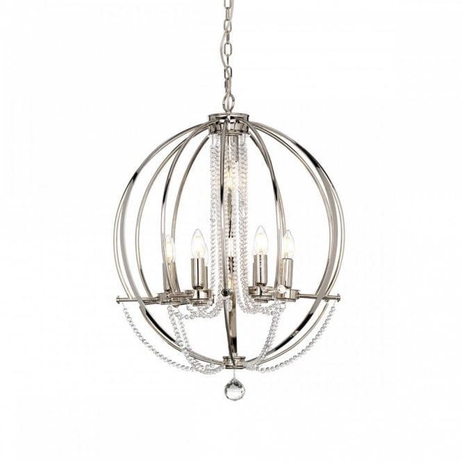 CASSIE 7 light circular nickel frame chandelier with crystal beads