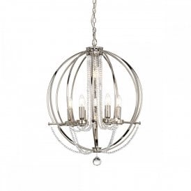 CASSIE 7 light circular nickel frame chandelier with crystal beads