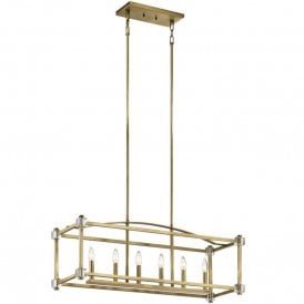 CAYDEN 6 light linear island pendant in natural brass