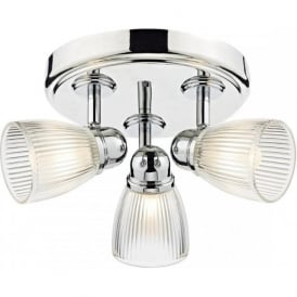 CEDRIC IP44 bathroom ceiling spotlight cluster in chrome with ribbed glass shades