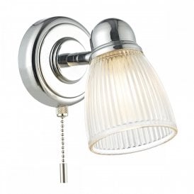 CEDRIC IP44 bathroom wall spotlight in chrome with ribbed glass shade