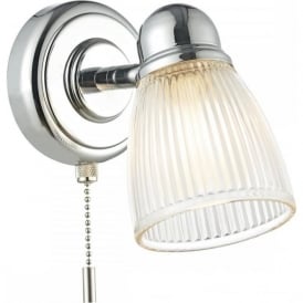 CEDRIC IP44 bathroom wall spotlight in chrome with ribbed glass shade