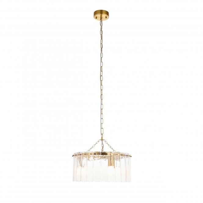 Celia 3 Light Ceiling Pendant in Brushed Brass with Textured Glass 