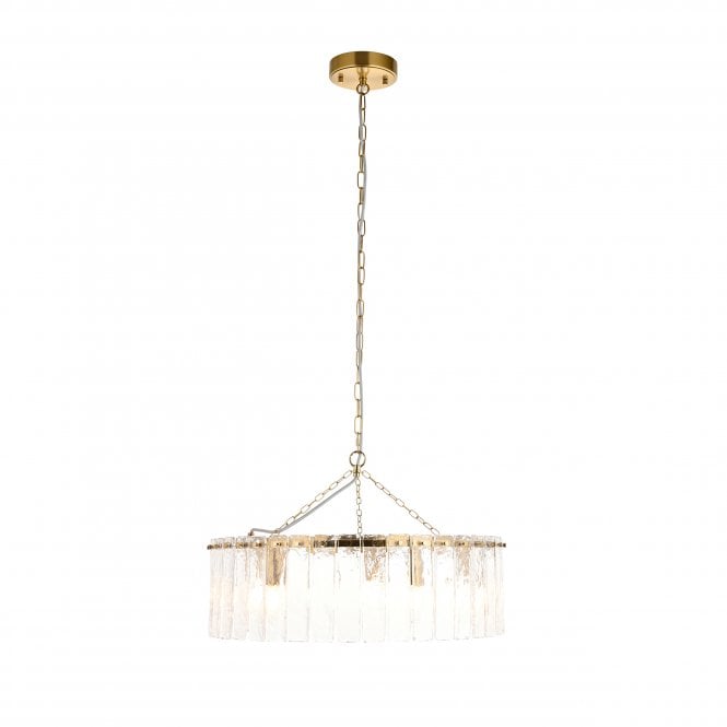 Celia 5 Light Ceiling Pendant in Brushed Brass with Textured Glass