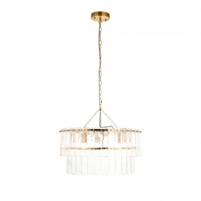Celia 5 Light Tiered Chandelier in Brushed Brass with Textured Glass