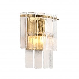 modern glass panelled wall light in a brushed brass finish