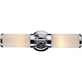 CENTURY double bathroom wall light in chrome with opal glass shades
