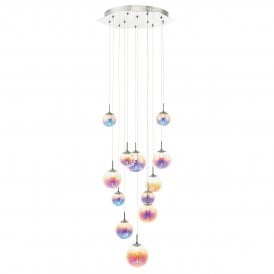 12 Light Ceiling Cluster Pendant With Rainbow Effect Glass Shades
