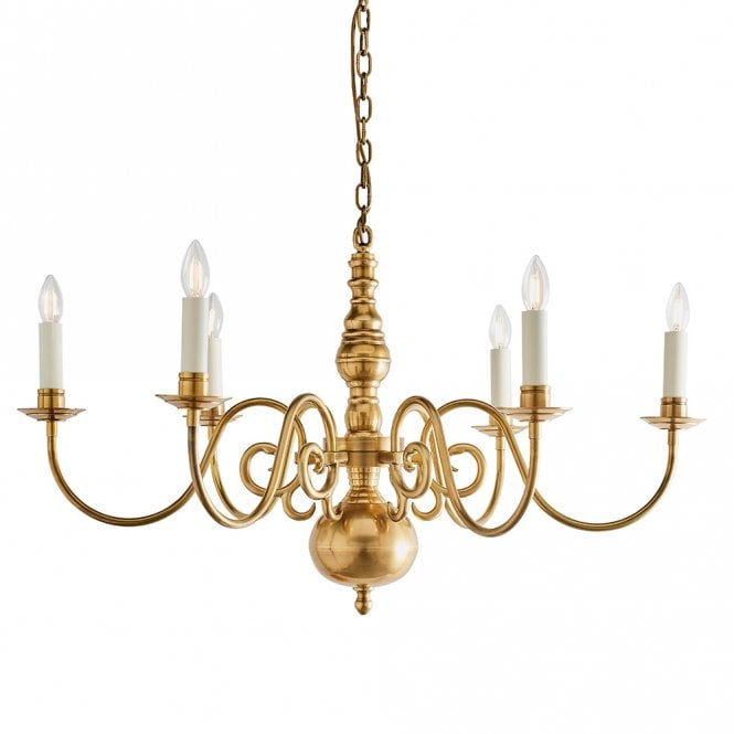 CHAMBERLAIN 6 light classic Flemish style chandelier in mellow brass