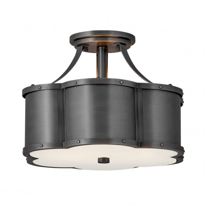 CHANCE 2 Light Semi-Flush Mounted Ceiling Light | Black and Brass