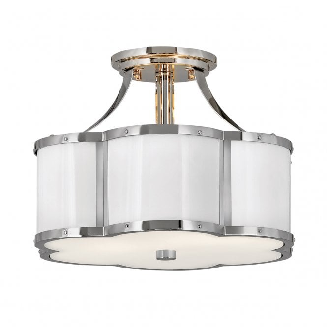 CHANCE 2 Light Semi-flush Mounted Ceiling Light | Polished Nickel and White