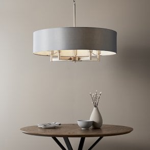 CHARLIE Large Multi Arm Pendant 5 Light With Grey Shade