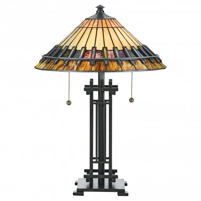 CHASTAIN Tiffany Arts and Crafts style table lamp on bronze base