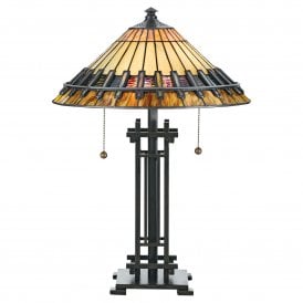 Tiffany Arts And Crafts Style Table Lamp On Bronze Base