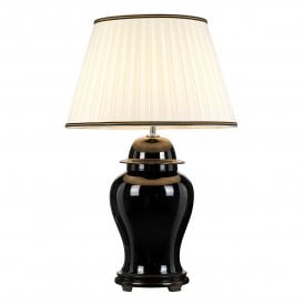 CHILING glazed black ceramic ginger jar table lamp with ivory shade