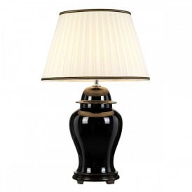 CHILING glazed black ceramic ginger jar table lamp with ivory shade
