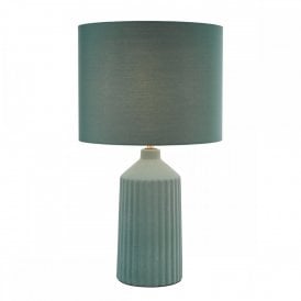 green table lamp with green drum shade