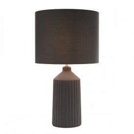 grey table lamp with grey drum shade