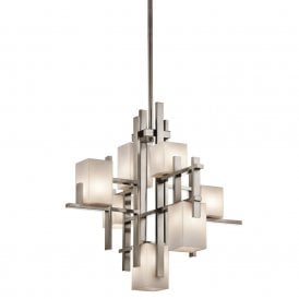 CITY LIGHTS Deco style pewter and glass modern chandelier