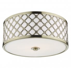 Small 2 Light Flush Fitting Antique Brass Frost Glass
