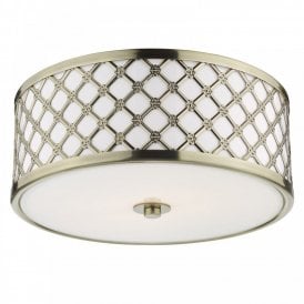 Civic Small Flush Geometric design in Antique Brass Frosted Glass Diffuser