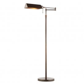 CLARENDON traditional solid brass swing arm floor lamp in dark antique finish