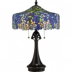 COBALT blue hydrangea Tiffany table lamp with bronze base
