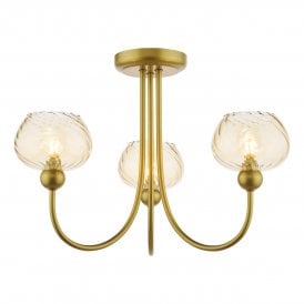 Semi-flush light in gold and champagne glass
