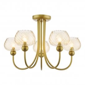 Semi-flush light in gold and champagne glass 