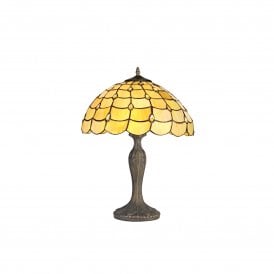 COLLETTE Tiffany 2 Light Curved Table Lamp 40cm Beige, Clear Crystal, Antique Brass