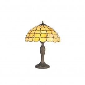 COLLETTE Tiffany 2 Light Curved Table Lamp 40cm Beige, Clear Crystal, Antique Brass