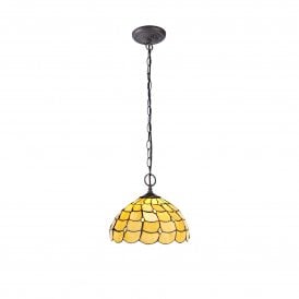 COLLETTE Tiffany 2 Light Downlighter Ceiling Pendant 30cm Beige, Clear Crystal, Antique Brass