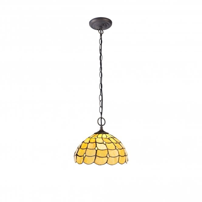 COLLETTE Tiffany 2 Light Downlighter Ceiling Pendant 30cm Beige, Clear Crystal, Antique Brass