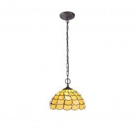 COLLETTE Tiffany 2 Light Downlighter Ceiling Pendant 30cm Beige, Clear Crystal, Antique Brass