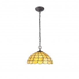 COLLETTE Tiffany 2 Light Downlighter Ceiling Pendant 40cm Beige, Clear Crystal, Antique Brass