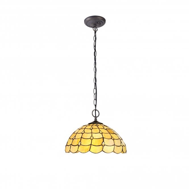 COLLETTE Tiffany 2 Light Downlighter Ceiling Pendant 40cm Beige, Clear Crystal, Antique Brass